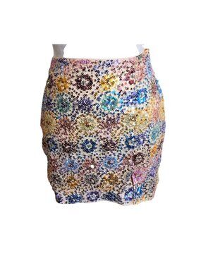 12th Tribe Beaded Sequin Floral Micro Mini Skirt Festival Vacation Boho S